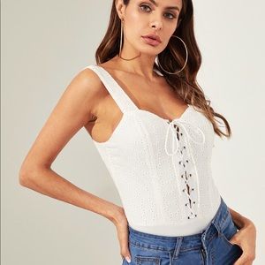 SHEIN Lace Up From Eyelet Fitted Bodysuit